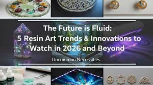 Banner showcasing resin art pieces with the text “The Future is Fluid: 5 Resin Art Trends & Innovations to Watch in 2026 and Beyond.”